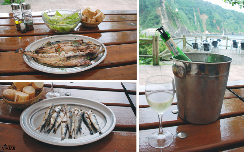Chicharro, sardinas y txacolí de Getaria en la Kantina Alabortza. Pasai Donibane. Pasaia Chicharro, sardinas y txacolí de Getaria en la Kantina Alabortza. Pasai Donibane. Pasaia